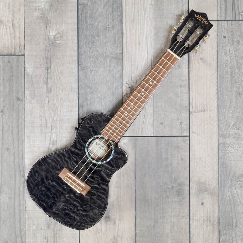 Lanikai QM-BKCEC Electro Cutaway Concert Ukulele, Black Stain,...