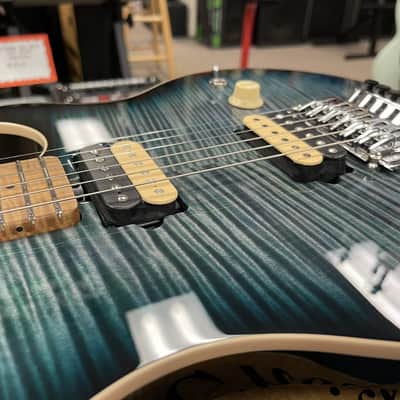 Ernie Ball Music Man Axis Flame Top Electric Guitar Yucatan Blue w/ Hard Case image 12