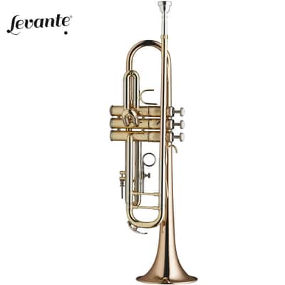 Levante LV-TR6305 Professional Bb Trumpet Bell & Leadpipe in Gold Brass w/Case& Mouthpiece 7C Silver image 1