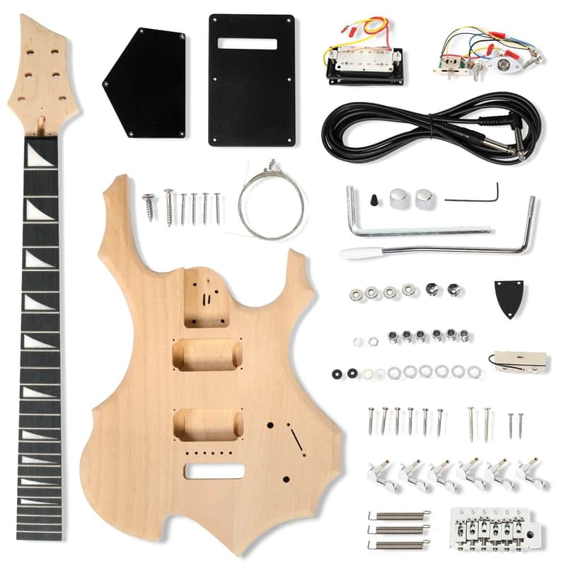 DIY 6 String Flame Shaped Style Electric Guitar Kits Mahogany Body Maple Neck image 1