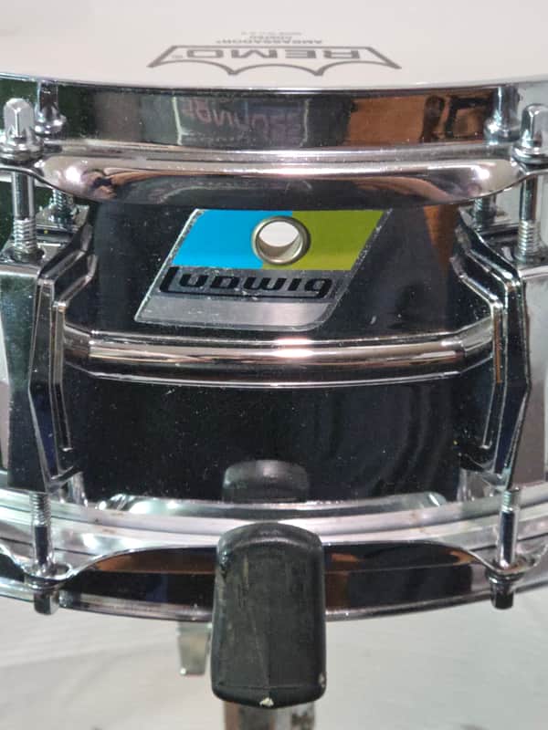 Ludwig No. 410 Super-Sensitive 5x14" 10-Lug Aluminum Snare Drum with Pointed Blue/Olive Badge