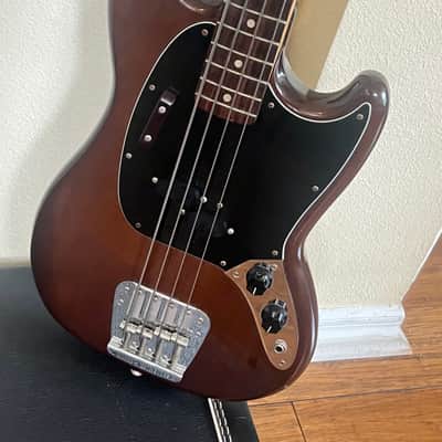 1975 Fender Mustang Bass & hard case - Transparent Walnut - Clean! image 15