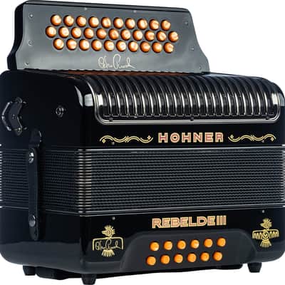 Hohner Rebelde III Black GCF Button Accordion Celso Limited Edition Signature Series Collection w/ Gig Bag & Straps (REBELDE III GCF BK) image 2