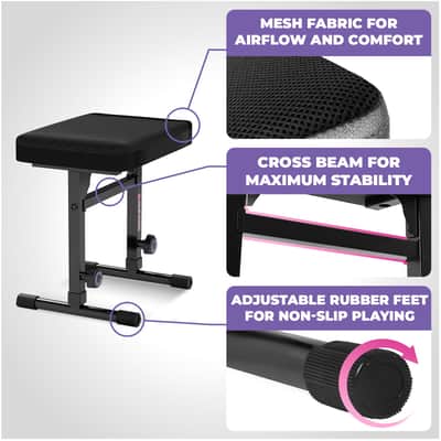 Liquid Stands Heavy Duty Keyboard Stand and Adjustable Bench Chair Set - For 54-88 Key Electric Pianos (Pink) image 5