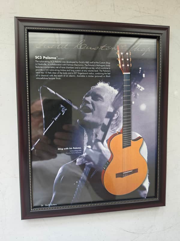 1990's Guild Guitars Promotional Ad Framed Sting Guild SC3 Paloma Guitar Original image 1