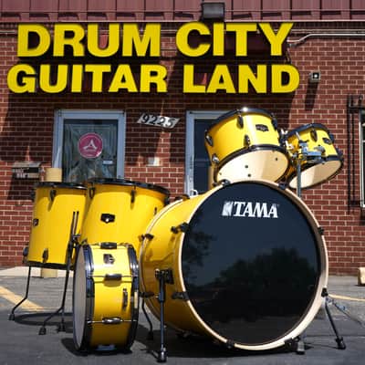 Tama Imperialstar 6pc Shell Pack w/ Snare Drum & Tom Stand - Electric Yellow w/ Black Nickel Hardware image 1