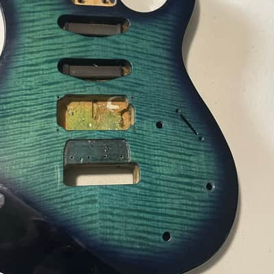 1987 Korean Ibanez RG250 Transparent Blue Flame Maple Guitar Body Powerocker Ready image 4