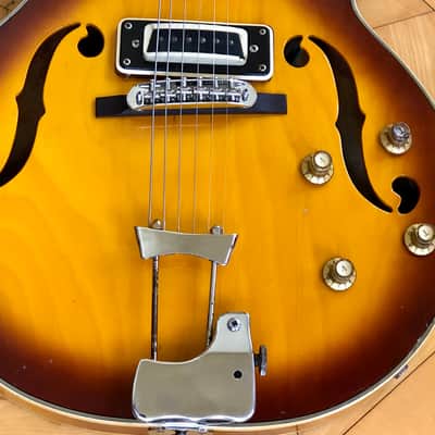 1960s Univox 335 Semi-Hollow Body Vintage 3 Tone Burst Electric Guitar MIJ Padded Case image 7