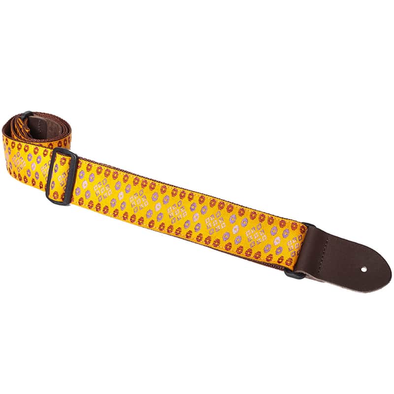 Henry Heller VINTAGE REISSUE HV-09 2" JACQUARD WEAVE W LEATHER ENDS GUITAR STRAP 2016 gold purple image 1