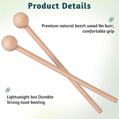 2 Pcs Wood Percussion Sticks 8'' Wood Rhythm Sticks for Kids Mallets Percussion Sticks Xylophone Mallets Glockenspiel Mallets with Wood Handle Rhythm Sticks Drum Sticks for Chime Glockenspiel Bells image 3