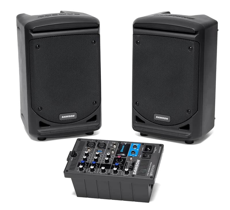Samson Expedition XP300 Portable PA System. Stereo 6" 2-way Monitors with removable 6-channel powered mixer (2 x 150 watts) with Bluetooth image 1