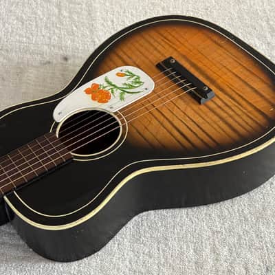 1960's USA Silvertone Parlor Acoustic Guitar Original Floral Artwork Harmony Stella image 10
