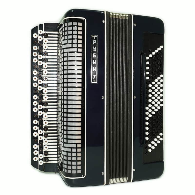 Converter Bayan Rubin 7 Free Bass and Stradella, 120 Bass Button Accordion, Vintage Russian Bayan Accordian with Straps and Case, 2717 image 1