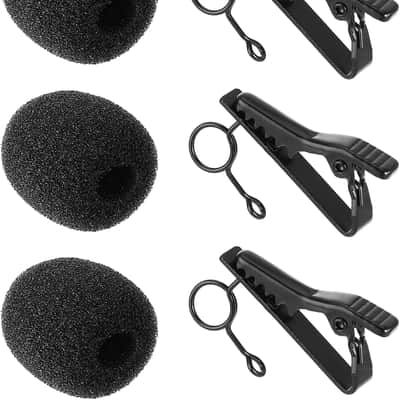 Lavalier Microphone Clip, 3PCS Metal Tie Clips with 3PCS Lapel Mic Windscreen Foam Covers, Lapel Microphone Accessories for Fixing, Black Wireless Mic Clip image 1