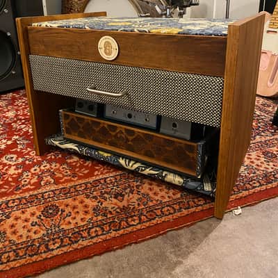 Heavy Seas Amp Riser/ Pedalboard storage for studio - Golden Ash / Sea Weed Morris Fabric image 4