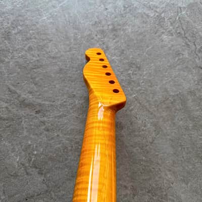 Tele Guitar Neck Yellow Flame Maple 22 Fret Rosewood Fretboard, Gloss Finish, 12" Radius image 7