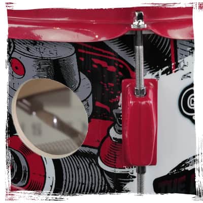 Birch Wood Shell Snare Drum by Griffin - 14" x 6 - 5" Oversize 2 - 5" Vents with Custom Graphic Wrap (Limited Edition) - Red Hardware with Drummers Key for Students & Pros 8 Tuning Lugs image 10