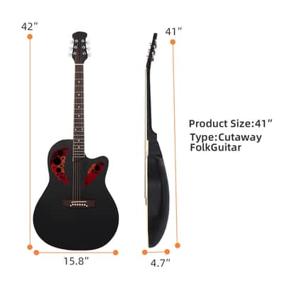 41 inch Cutawary Round Back Acoustic Guitar Spruce Top Grape Hole 2020s - Black image 14