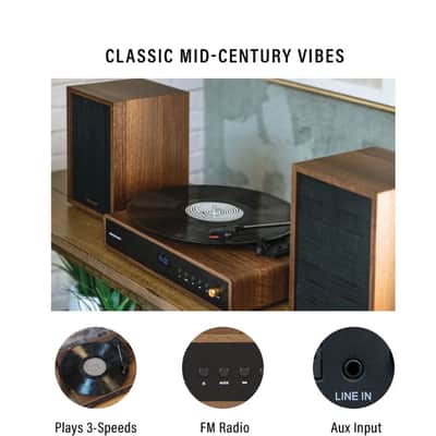 Crosley Alto Shelf System CR7019A With 3 Speed Turntable + Built-in Bluetooth, Walnut -NEW image 2