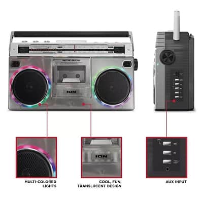 Retro Glow Boombox & Cassette Player with Bluetooth | Color-Changing LED Party Stereo image 4