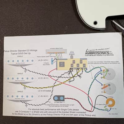 AMBROSONICS, LLC WOW, 23 Wirings! Bluetooth Programmable Pre-wired pickguard Pickup Director with FREE Pickup Composer App 2025 - Plain White image 3