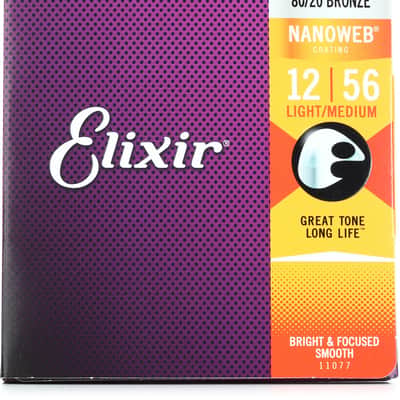 Elixir Strings 11077 Nanoweb 80/20 Acoustic Guitar Strings - .012-.056 Medium Light image 1