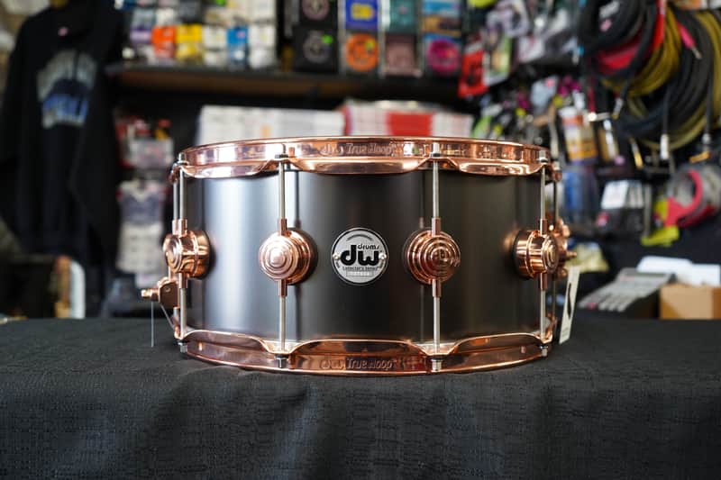 DW USA Collectors Series 6.5x14" Brass Shell Snare Drum w/ Copper Hardware - Satin Black image 1