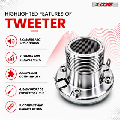 5 Core 1.5 Inch Super Tweeter 250W 8Ohm Pro Audio Aluminum Replacement Neodymium Bullet Horn image 7