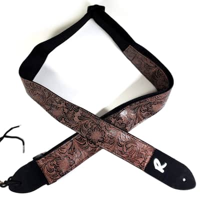 Vegan Leather Guitar Strap - Pink Tones Tooled Faux Leather Guitar Strap - Genuine Leather Ends -Fits Acoustic, Electric or Bass Guitars image 3