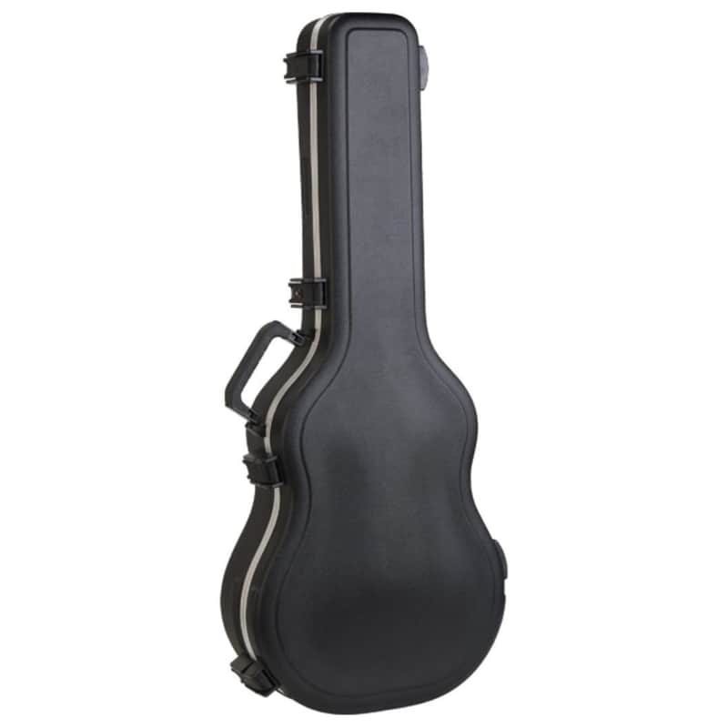 SKB Cases 000-Size Acoustic Shaped Guitar Hardshell Case with Full-Length Neck Support, TSA Latch, Over-Molded Handle, and Accessories Compartment image 1
