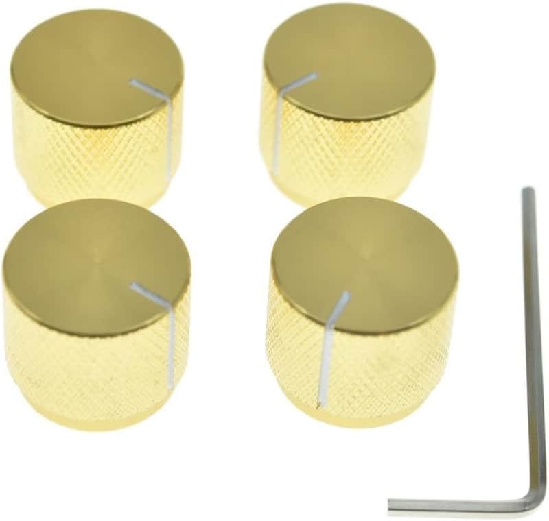 4-Pack 20mm Diam. Set Screw Style Aluminium Potentiometer Knobs 1/4" Universal Pot Control Knobs with Indicator for Guitar/Bass/AMP Amplifier Gold with Indicator Line