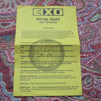 less than light average wear condition Electro Harmonix EMPTY BOX and original Owner's Manual ONLY for EXO Metal Muff with Top Boost pedal (NO pedal, NO warranty / registration paperwork) BOX: Cardboard / BOX Color: Black / GRAPHIC: Black & White, White image 18