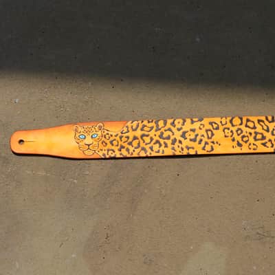 burnyblack custom made guitar strap leather - leopard pattern 1 yellow image 19