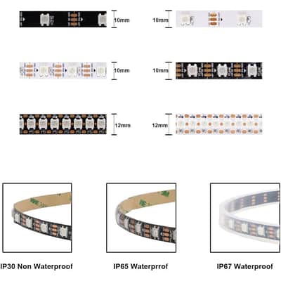 Individually Addressable Rgb Led Strip 16.4Ft 5050Smd Smart Flexible Dream Full Color 60Pixels/M Black Pcb Light Ip65 Waterproof Dc5V (Black Pcb, 16.4Ft 300Leds Ip65) image 2
