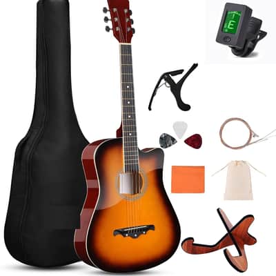 38" Inch Acoustic Guitar Bundle for Beginners Adults with Gig Bag, Strap, Steel Strings, Picks, Capos, Stand, Sunburst image 1