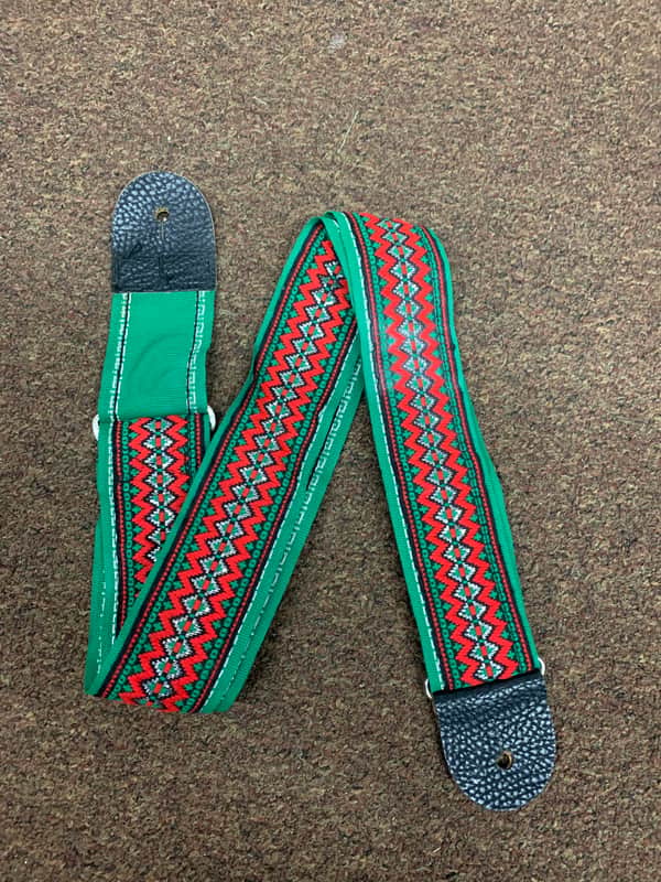 VINTAGE Green and Red pattern STRAP for GUITAR with metal buckle image 1