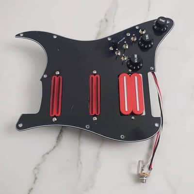 Red Double Blades Guitar Strat Stratocaster Style HSS Prewired Loaded Pickguard image 6