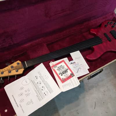 Lakland 55-94 Deluxe, fretless 34" scale, 1996 Red Quilted with case image 2