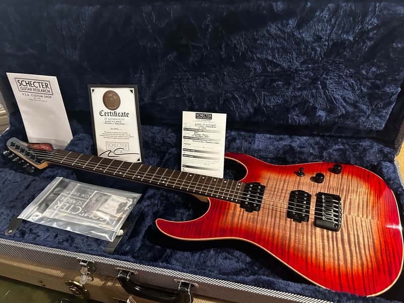 Schecter Sunset 24 Hardtail USA Custom Shop 2021 - Red Stain/Black Burst - w/ COA & Case - NEW image 1