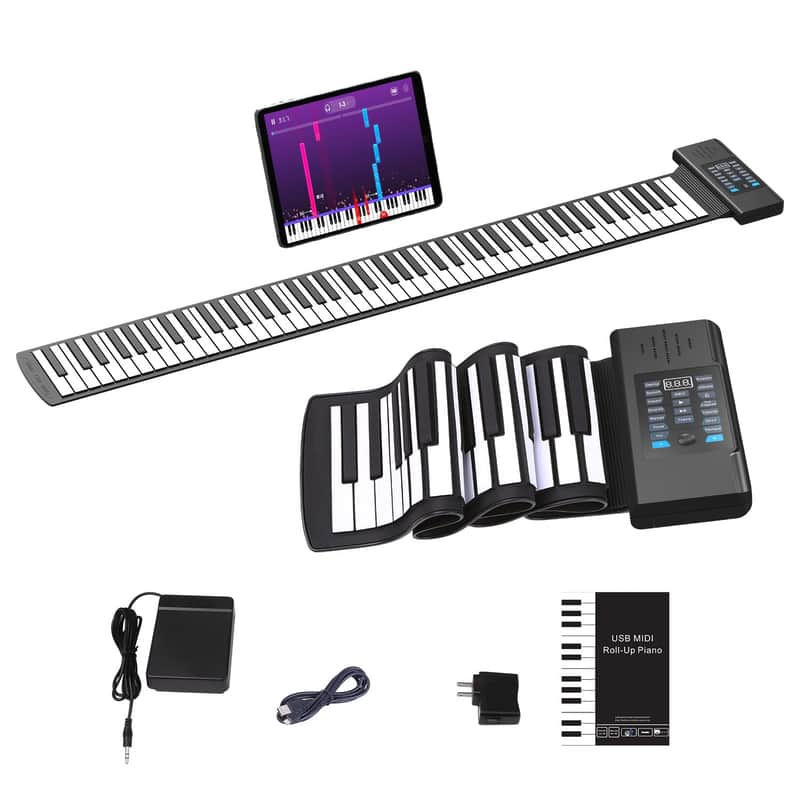 88 Keys Roll Up Piano, Upgraded Portable Rechargeable Hand Roll Piano Keyboard, 128 Rhythms, 128 Tones, Roll Out Keyboard Piano With Led Display Midi Function, Best Gift For Kids And Beginners image 1