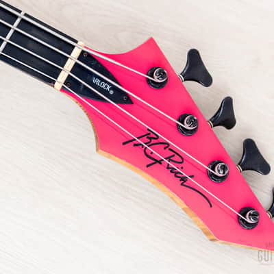 1988 BC Rich Warlock Bass NJ Series II Vintage Double P Fluorescent Pink, Japan image 4