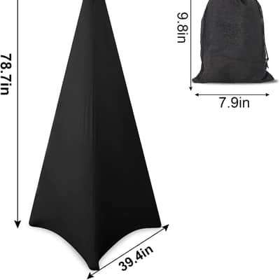 Speaker Stand Cover with 360 Degree Tripod Stand Skirt Skrim Stretchable Lycra Fabric Covers with Free Storage Bag Four Pack Black image 2