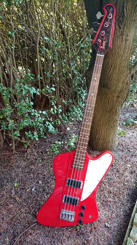 BURNY TB-70 Thunderbird Active Bass Japan circa 1987 in Fire Red with FGI Pickups image 1