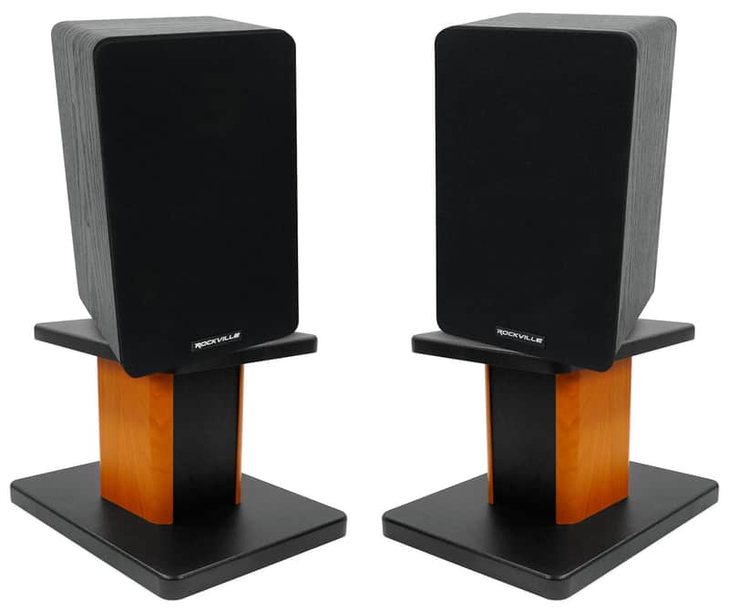 (2) Rockville RockShelf 58B Black 5.25" Home Bookshelf Speakers+8" Wood Stands image 1