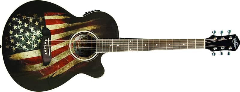 Oscar Schmidt 6 String OG10CE Cutaway Acoustic-Electric Guitar, USA Flag Graphic (OG10CEFLAG-A) image 1