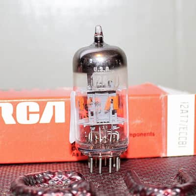 RCA 12AT7 ECC81 TIGHT BALANCE WIDE GRAY PLATE COPR GRID POST HALO GETTER IN BOX VINTAGE 1973 image 1