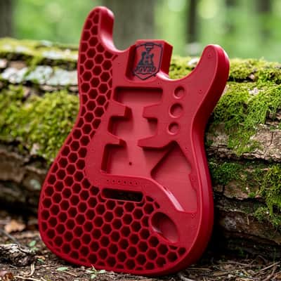 JGV3D | 3D Printed S-Style Guitar Body | One-Piece PLA+ | Fully Routed SSH | Right Handed | Red | Hexagon image 1