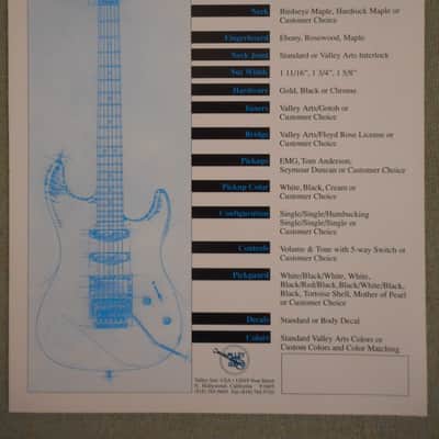 Valley Arts Custom Order Guitar Brochure Early 90's image 2