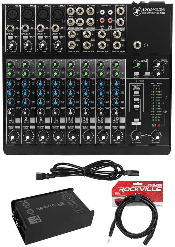 Mackie 1202VLZ4 12-channel Analog Low-Noise Mixer w/4 ONYX Preamps+DI Box+Cable image 1