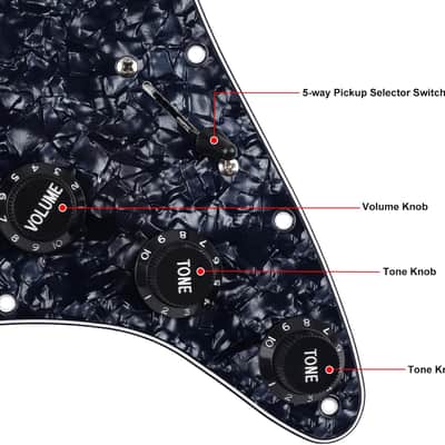4Ply Loaded SSS Pickguard Vintage F '60s Tones Prewired Strat Pickguard with Staggered Alnico 5 SSS Single Coil Pickups for Fender Stratocaster ST Electric Guitars JT/HBZC-01 Black Pearl image 6